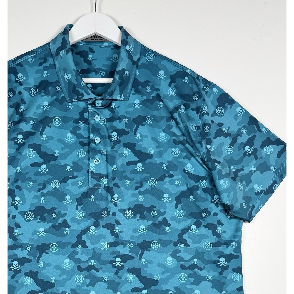 G/FORE Mens Large Blue Camo Skull Print Golf Polo - No Logo